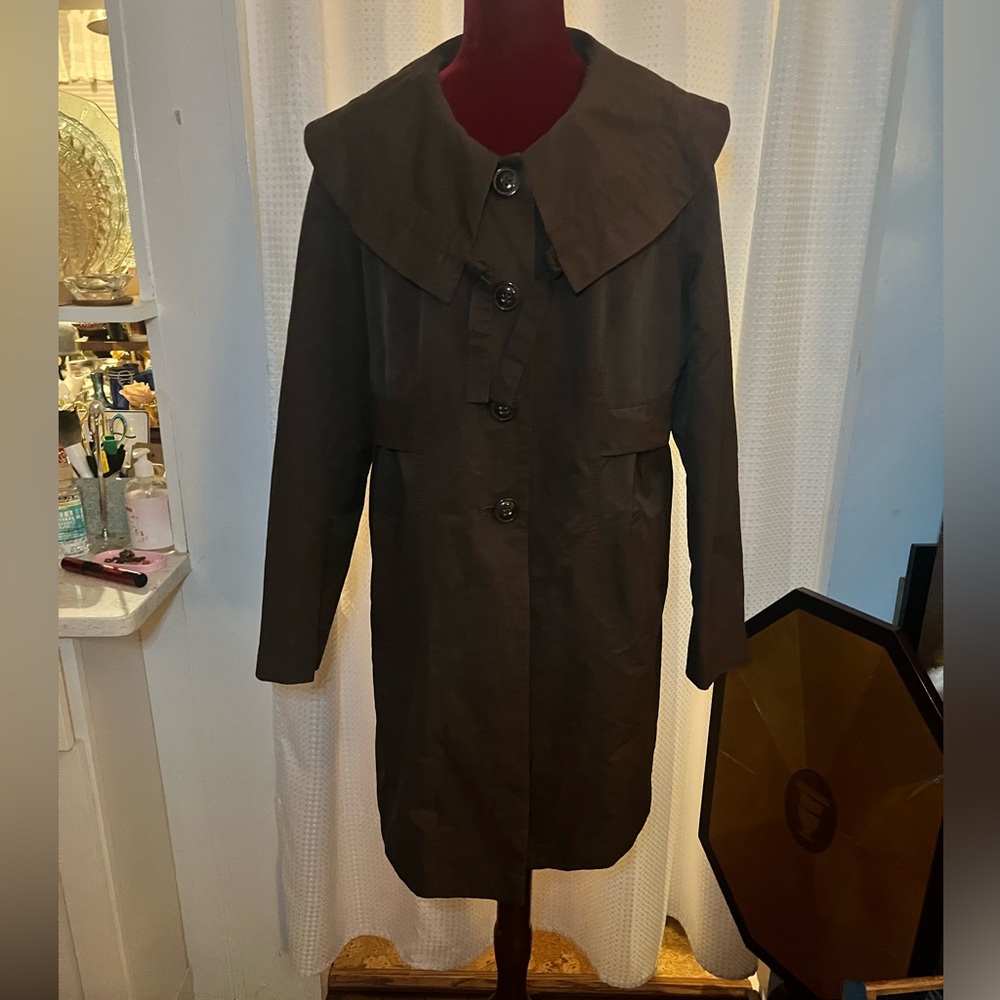 Loft Women’s Dark Chocolate Trench Coat with Rounded Collar (Large)